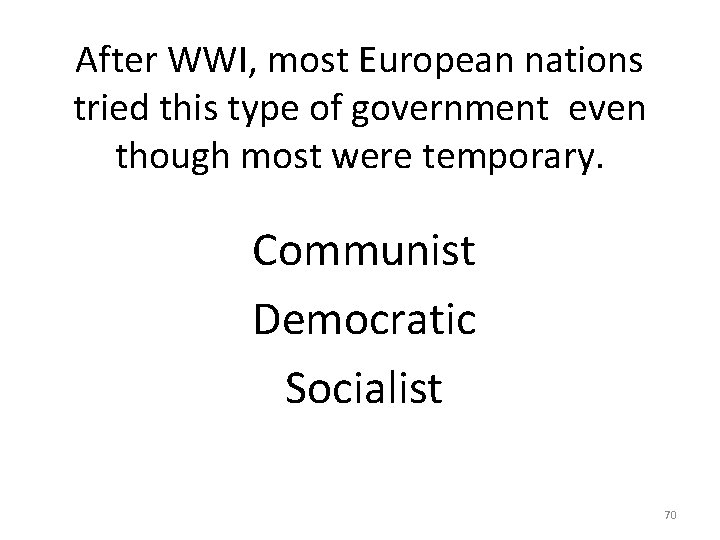 After WWI, most European nations tried this type of government even though most were