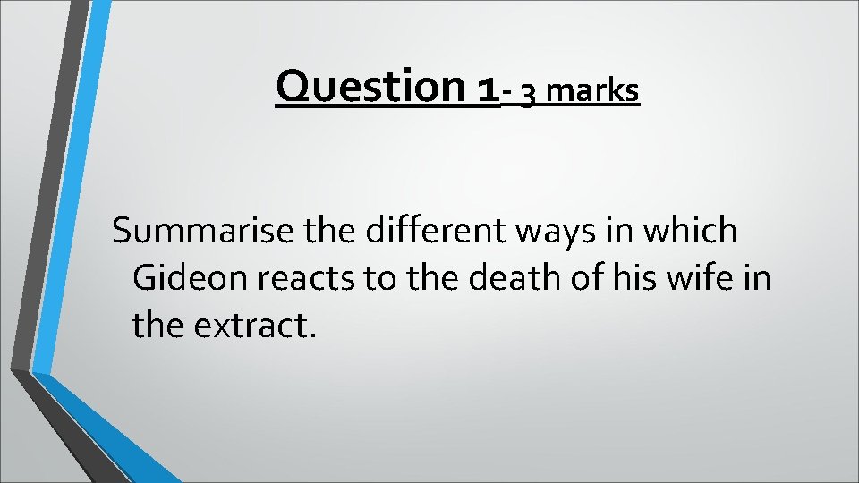 Question 1 - 3 marks Summarise the different ways in which Gideon reacts to