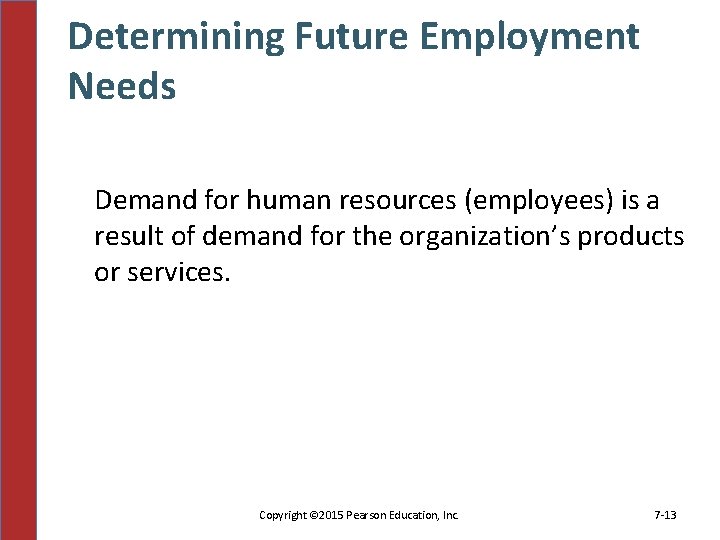 Determining Future Employment Needs Demand for human resources (employees) is a result of demand