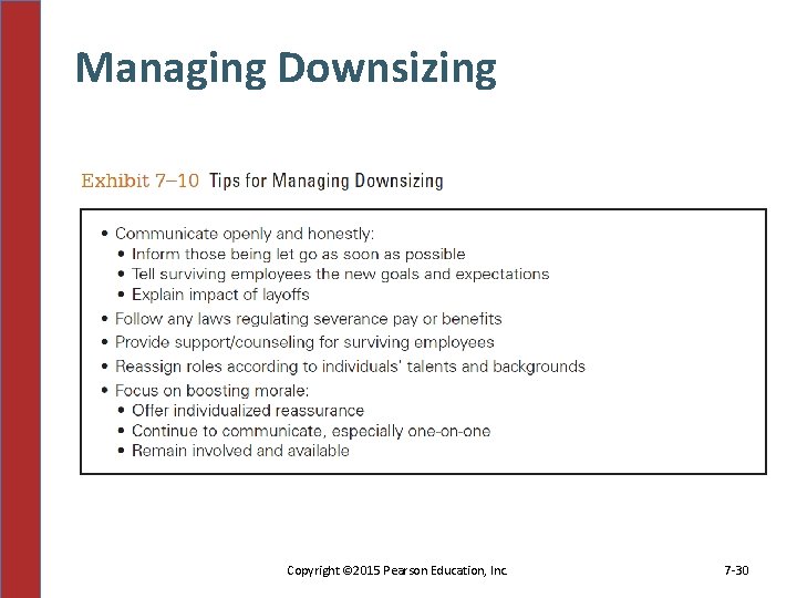 Managing Downsizing Copyright © 2015 Pearson Education, Inc. 7 -30 