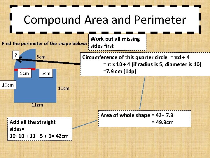 Compound Area and Perimeter Work out all missing Find the perimeter of the shape