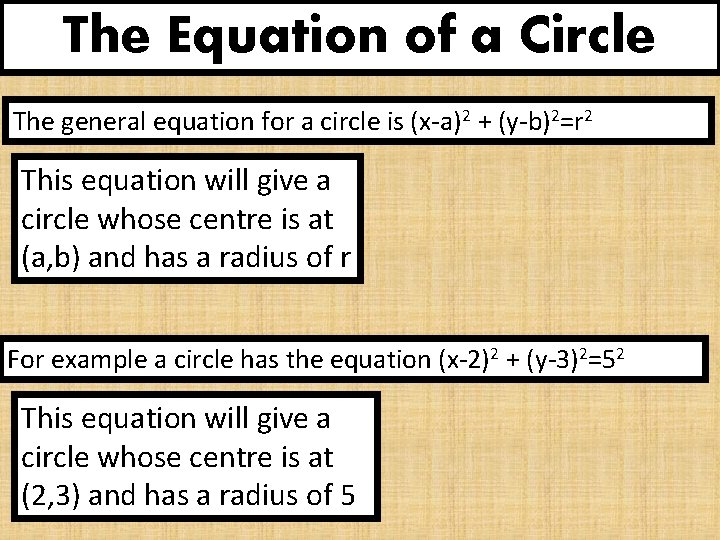 The Equation of a Circle The general equation for a circle is (x-a)2 +