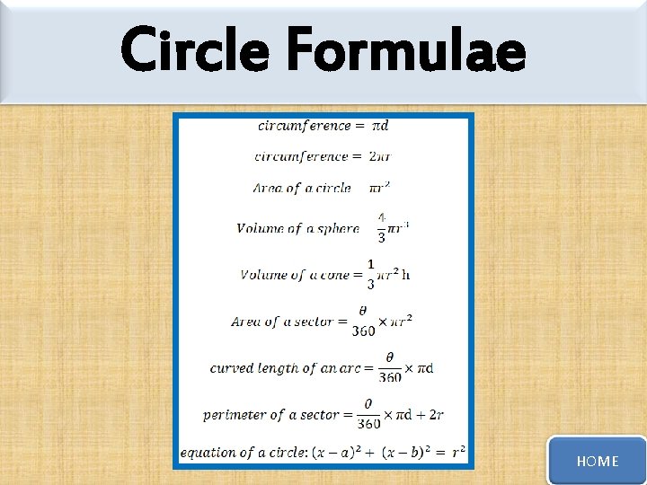 Circle Formulae HOME 