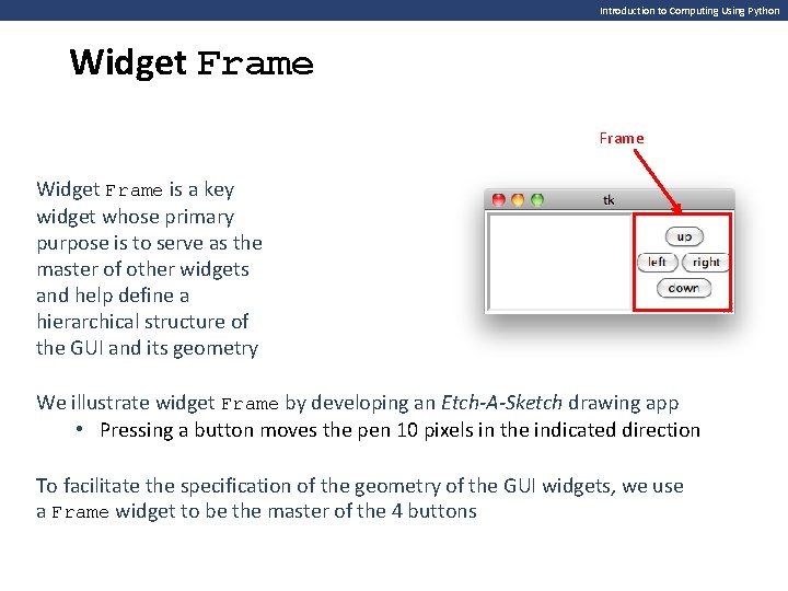 Introduction to Computing Using Python Widget Frame is a key widget whose primary purpose