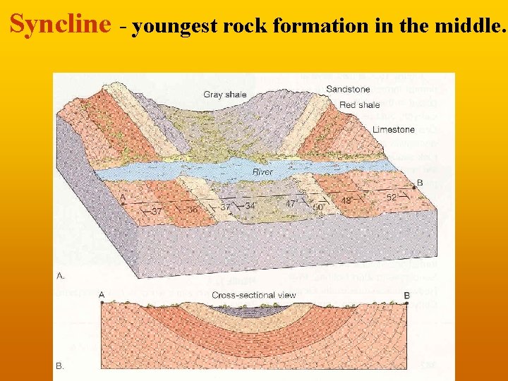 Syncline - youngest rock formation in the middle. 