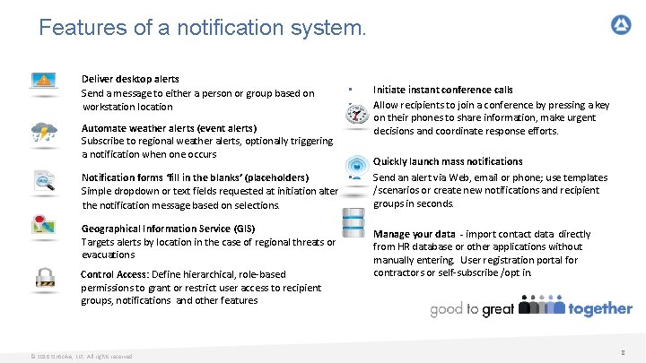 Features of a notification system. Deliver desktop alerts Send a message to either a