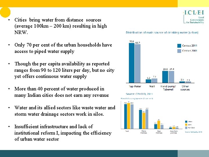  • Cities bring water from distance sources (average 100 km – 200 km)