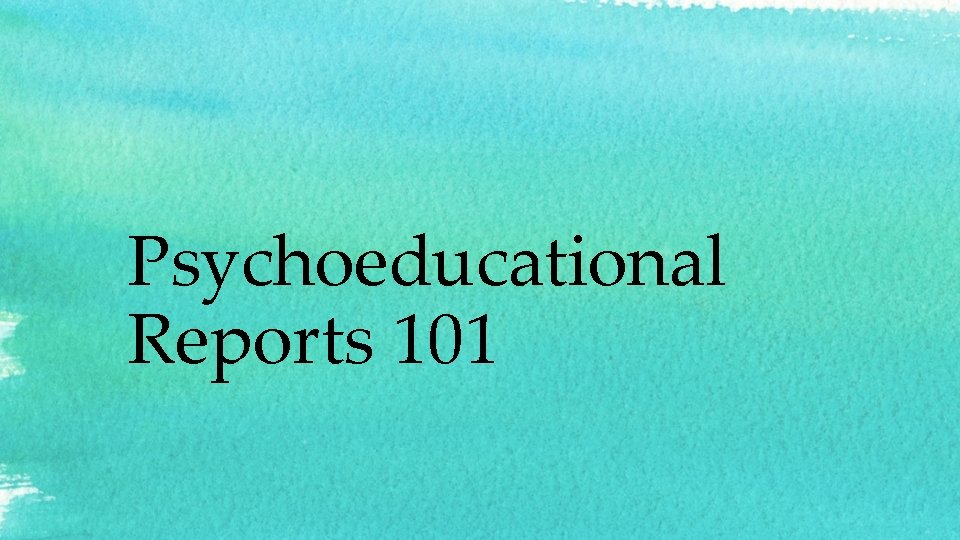 Psychoeducational Reports 101 