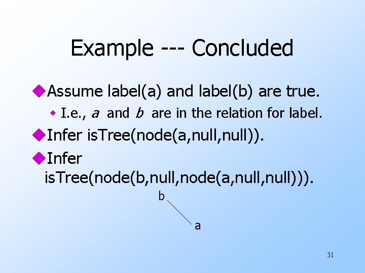 Example --- Concluded u. Assume label(a) and label(b) are true. w I. e. ,