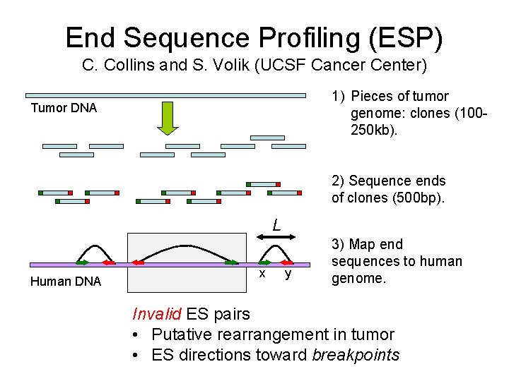 End Sequence Profiling (ESP) C. Collins and S. Volik (UCSF Cancer Center) 1) Pieces