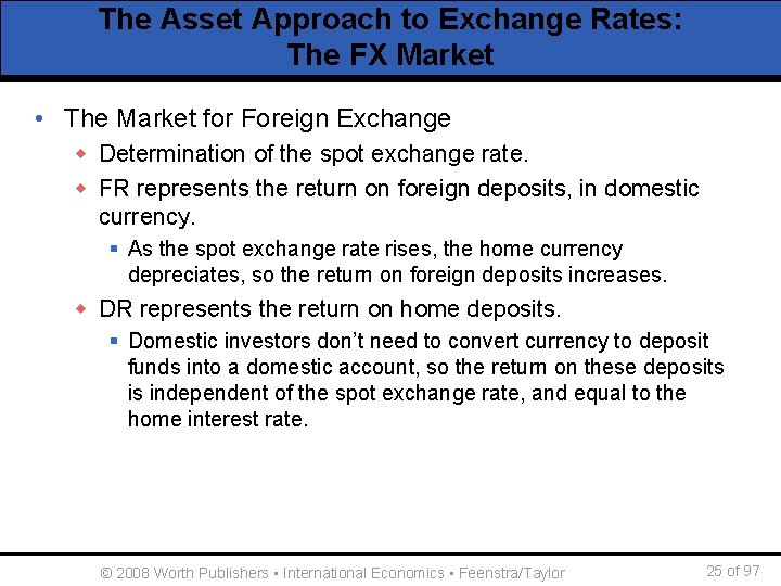 The Asset Approach to Exchange Rates: The FX Market • The Market for Foreign