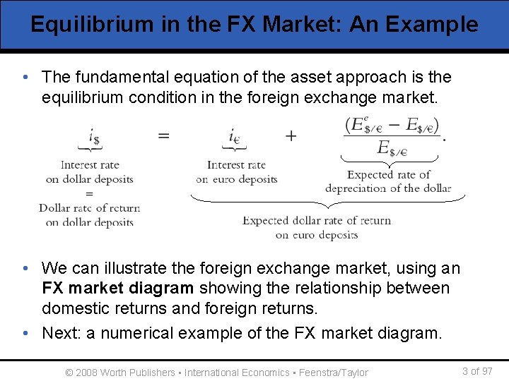 Equilibrium in the FX Market: An Example • The fundamental equation of the asset