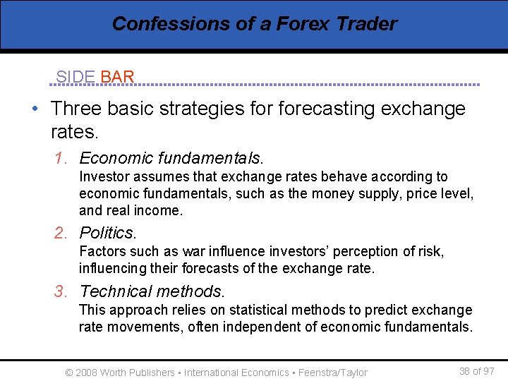 Confessions of a Forex Trader SIDE BAR • Three basic strategies forecasting exchange rates.