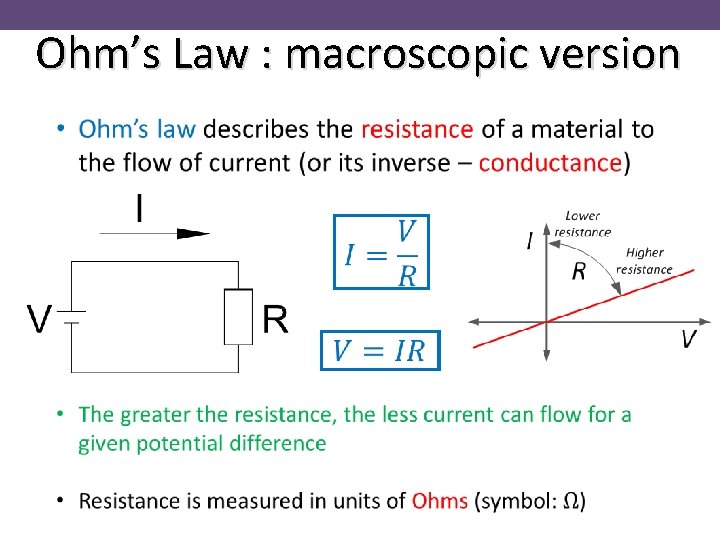 Ohm’s Law : macroscopic version 