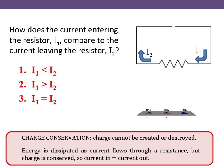 How does the current entering the resistor, I 1, compare to the current leaving