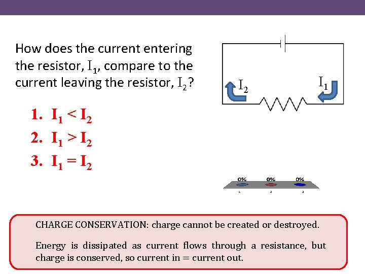 How does the current entering the resistor, I 1, compare to the current leaving