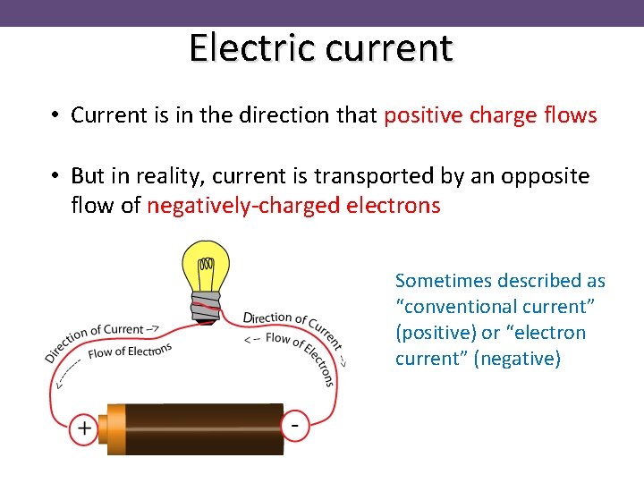 Electric current • Current is in the direction that positive charge flows • But