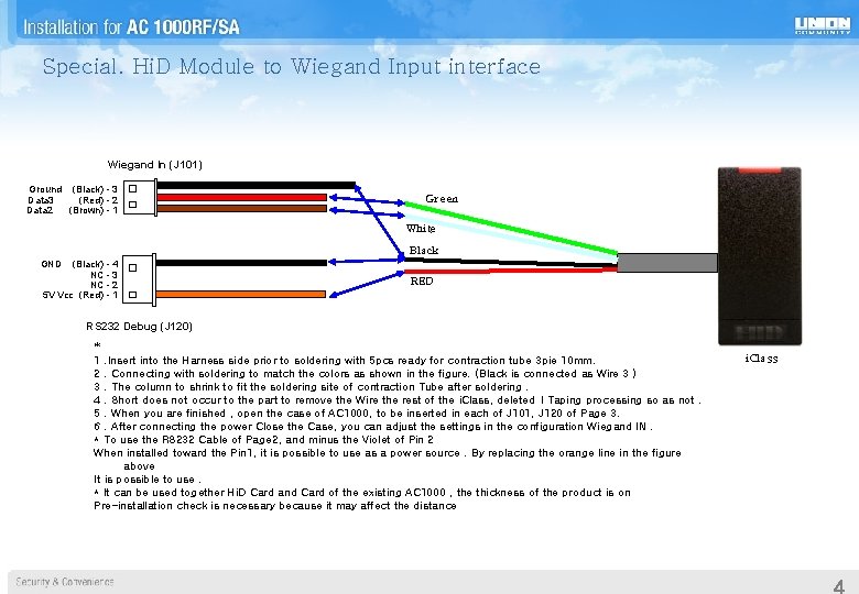 Special. Hi. D Module to Wiegand Input interface Wiegand In (J 101) Ground (Black) Special. Hi. D Module to Wiegand Input interface Wiegand In (J 101) Ground (Black)