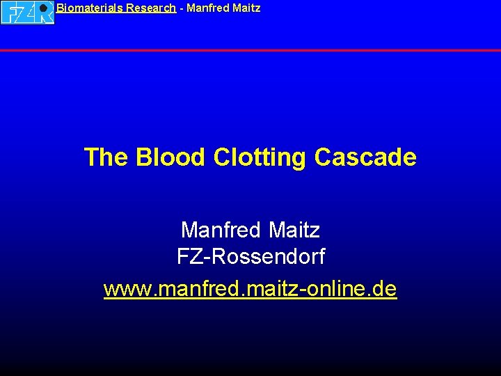 Biomaterials Research - Manfred Maitz The Blood Clotting Cascade Manfred Maitz FZ-Rossendorf www. manfred.