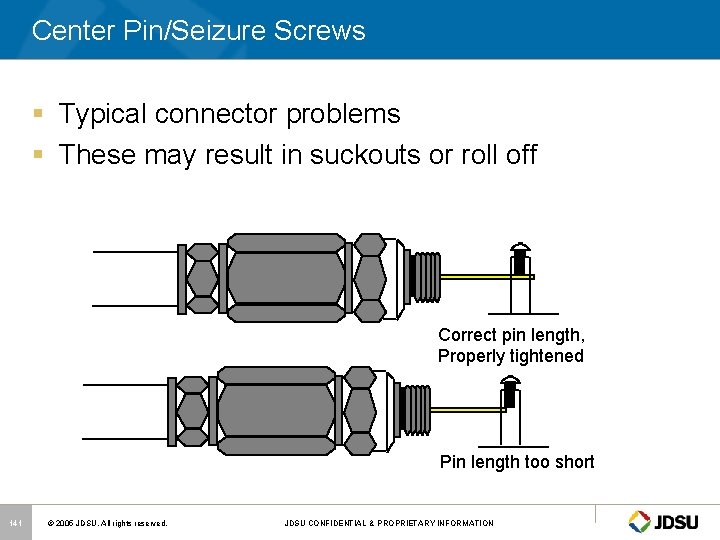 Center Pin/Seizure Screws § Typical connector problems § These may result in suckouts or