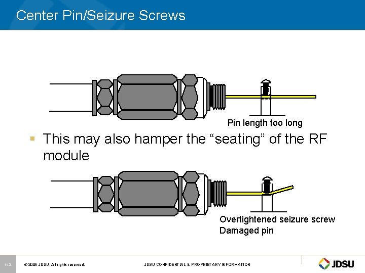 Center Pin/Seizure Screws Pin length too long § This may also hamper the “seating”