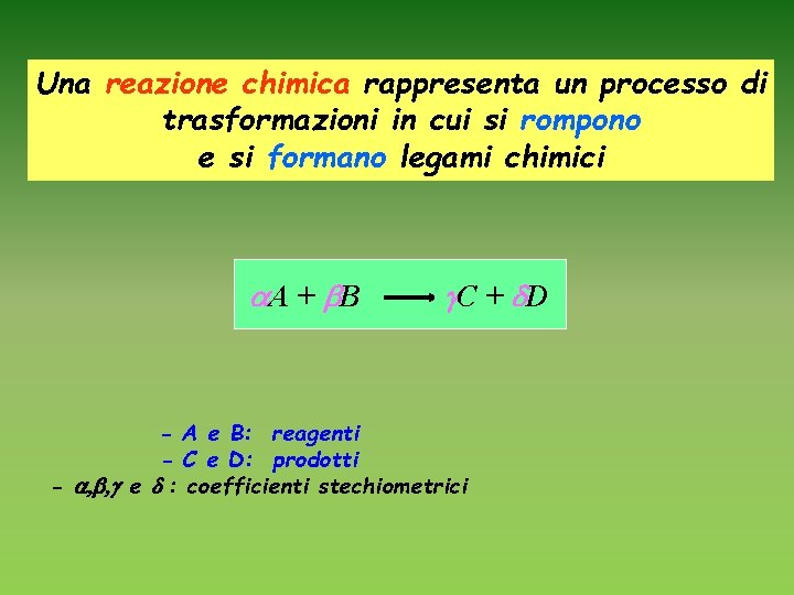 Una reazione chimica rappresenta un processo di trasformazioni in cui si rompono e si