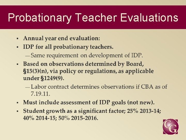 Probationary Teacher Evaluations 