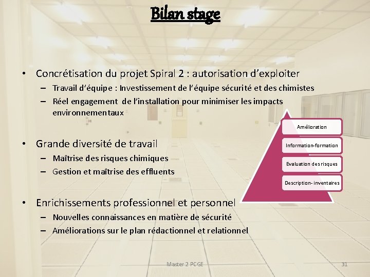 Bilan stage • Concrétisation du projet Spiral 2 : autorisation d’exploiter – Travail d’équipe Bilan stage • Concrétisation du projet Spiral 2 : autorisation d’exploiter – Travail d’équipe