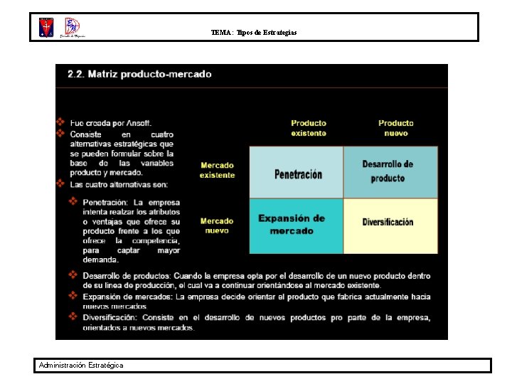 TEMA: Tipos de Estrategias Administración Estratégica 