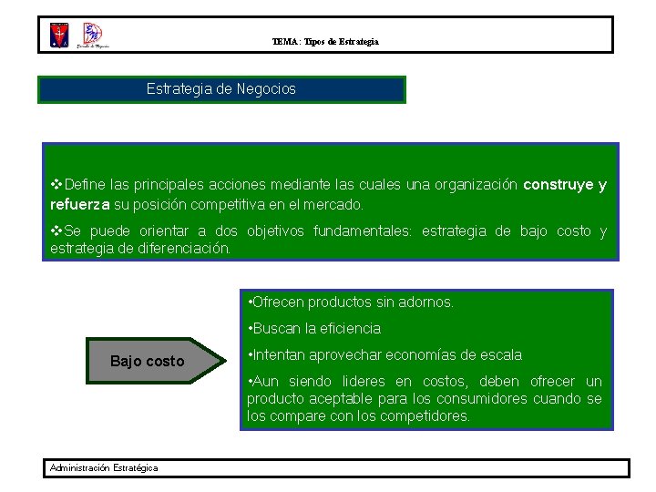 TEMA: Tipos de Estrategia de Negocios v. Define las principales acciones mediante las cuales