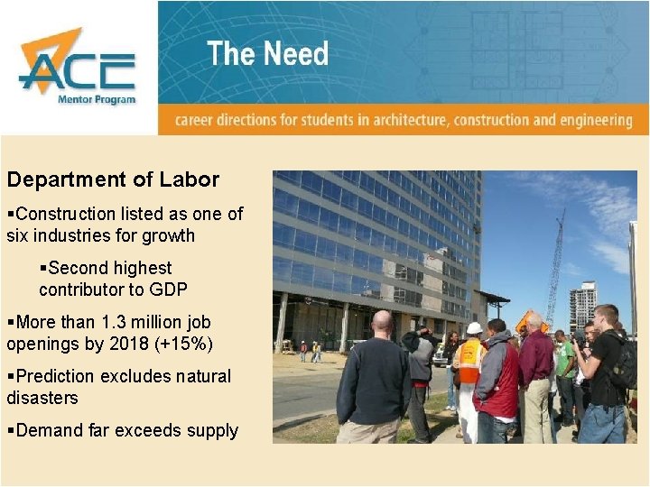 Department of Labor §Construction listed as one of six industries for growth §Second highest