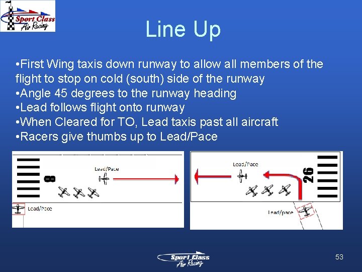 Line Up • First Wing taxis down runway to allow all members of the Line Up • First Wing taxis down runway to allow all members of the