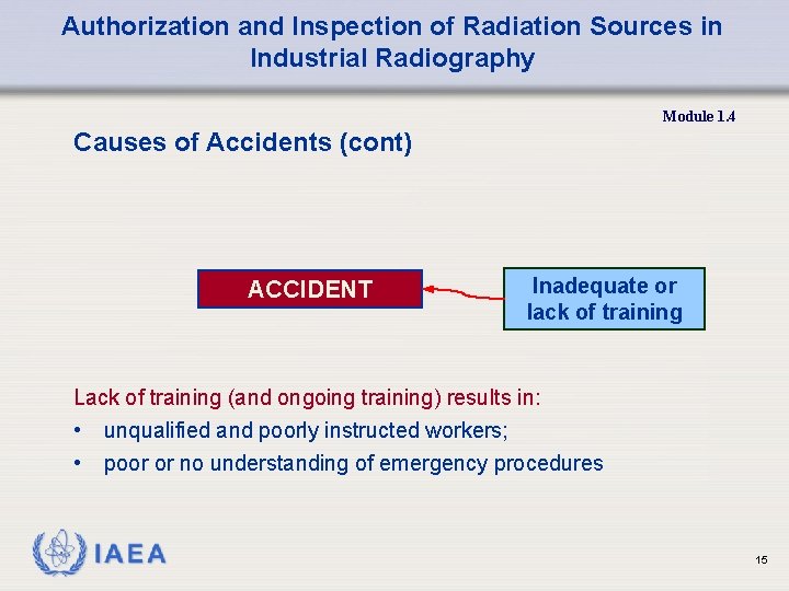 Authorization and Inspection of Radiation Sources in Industrial Radiography Module 1. 4 Causes of