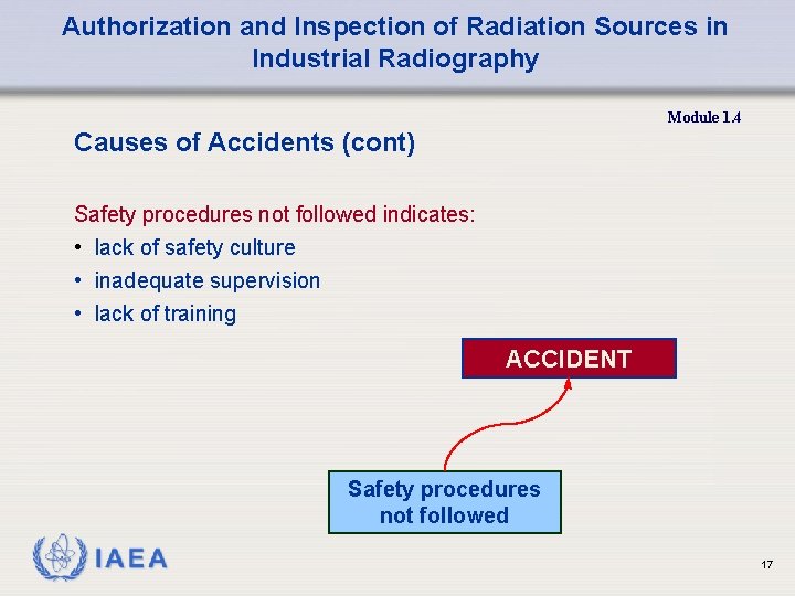 Authorization and Inspection of Radiation Sources in Industrial Radiography Module 1. 4 Causes of