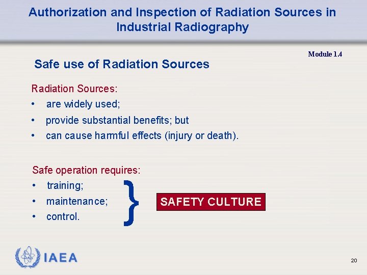 Authorization and Inspection of Radiation Sources in Industrial Radiography Safe use of Radiation Sources