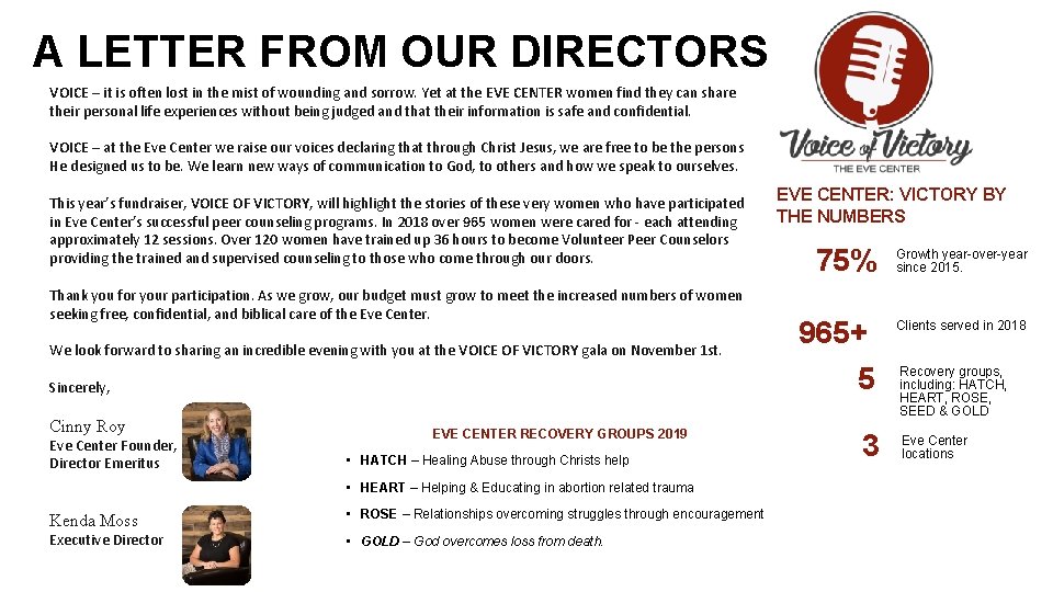 A LETTER FROM OUR DIRECTORS VOICE – it is often lost in the mist