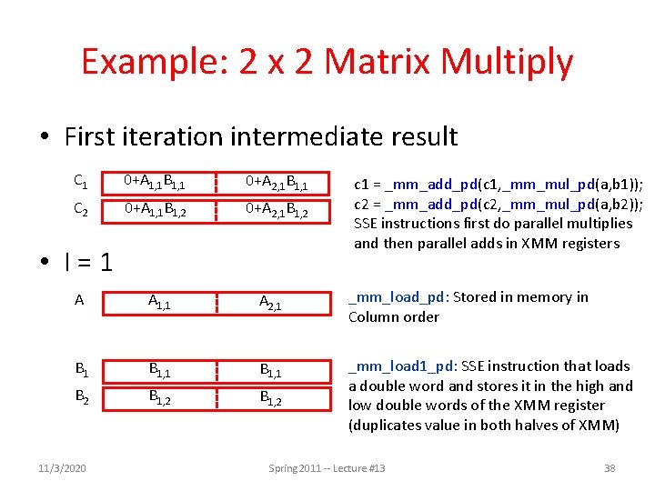 Example: 2 x 2 Matrix Multiply • First iteration intermediate result C 1 0+A Example: 2 x 2 Matrix Multiply • First iteration intermediate result C 1 0+A