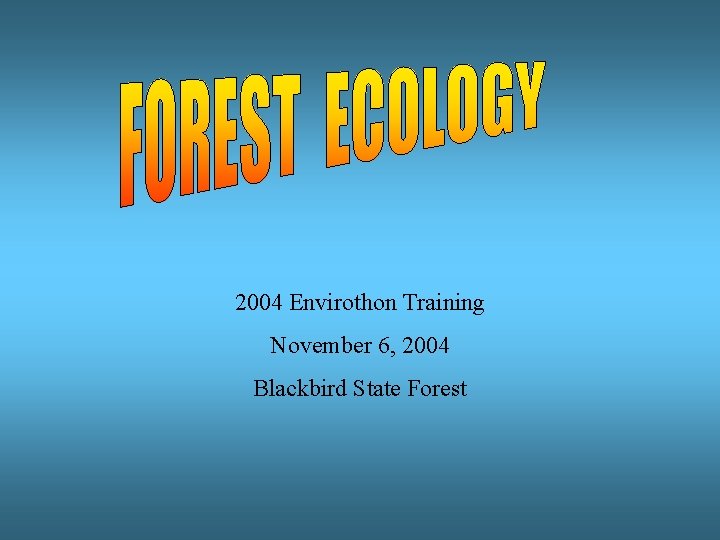 2004 Envirothon Training November 6, 2004 Blackbird State Forest 