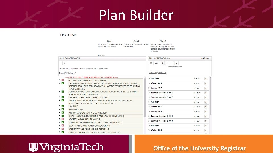 Plan Builder Office of the University Registrar 