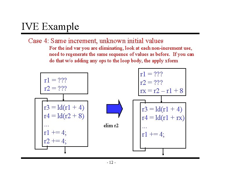 IVE Example Case 4: Same increment, unknown initial values For the ind var you