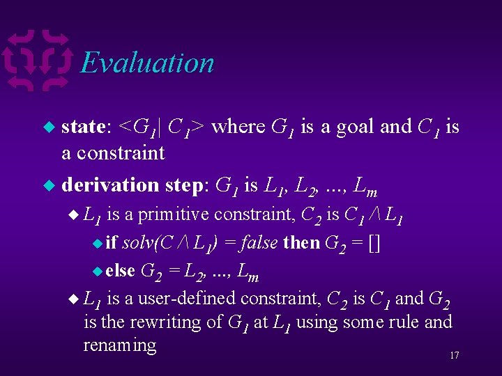 Evaluation state: <G 1| C 1> where G 1 is a goal and C
