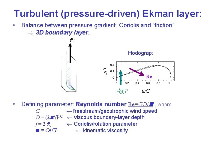 Turbulent (pressure-driven) Ekman layer: • Balance between pressure gradient, Coriolis and “friction” 3 D