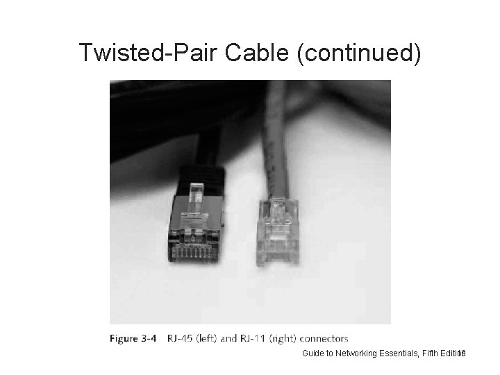 Twisted-Pair Cable (continued) Guide to Networking Essentials, Fifth Edition 18 
