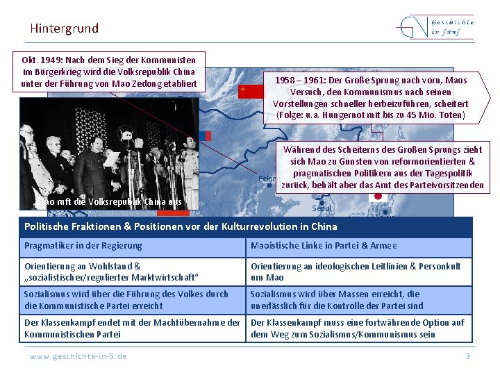Hintergrund Okt. 1949: Nach dem Sieg der Kommunisten im Bürgerkrieg wird die Volksrepublik China