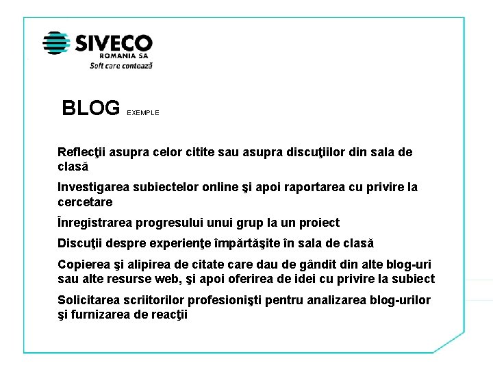 BLOG EXEMPLE Reflecţii asupra celor citite sau asupra discuţiilor din sala de clasă Investigarea