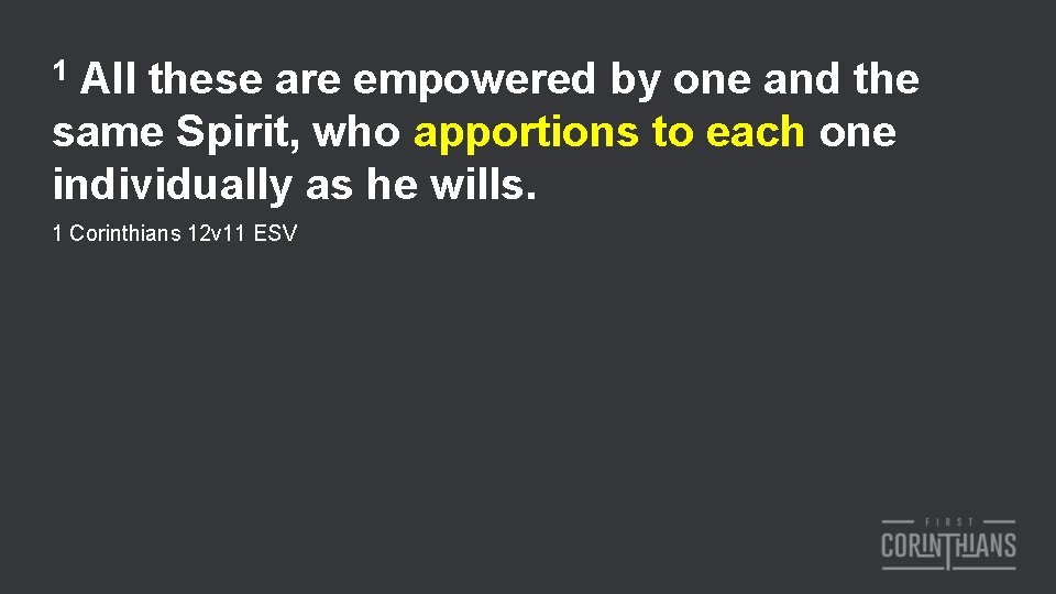 1 All these are empowered by one and the same Spirit, who apportions to