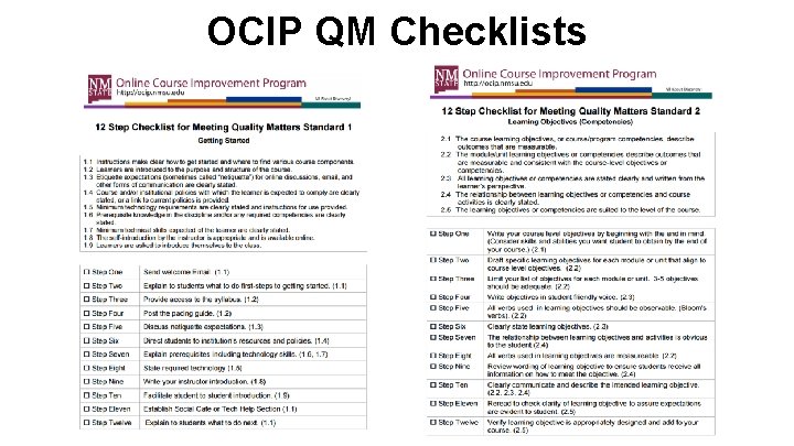 OCIP QM Checklists 