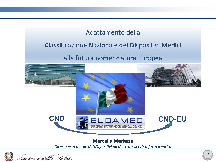 Adattamento della Classificazione Nazionale dei Dispositivi Medici alla futura nomenclatura Europea CND-EU Marcella Marletta Adattamento della Classificazione Nazionale dei Dispositivi Medici alla futura nomenclatura Europea CND-EU Marcella Marletta