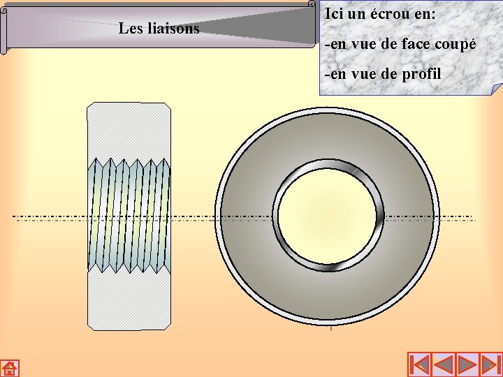 Les liaisons Ici un écrou en: -en vue de face coupé -en vue de Les liaisons Ici un écrou en: -en vue de face coupé -en vue de