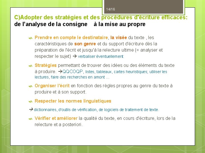 14/16 C)Adopter des stratégies et des procédures d'écriture efficaces: de l’analyse de la consigne